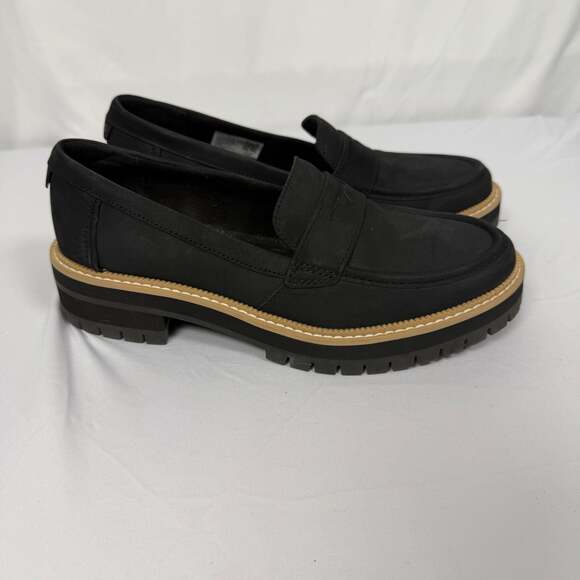 TOMS Shoes - TOMS Women's Cara Lug Sole Penny Loafer Black Leather Size 7.5